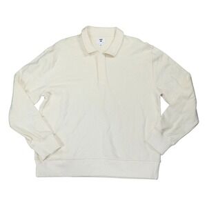 NWT MODE OF ONE Mens Cream Long Sleeve Polo Sweatshirt Cotton‎ XL Relaxed Fit